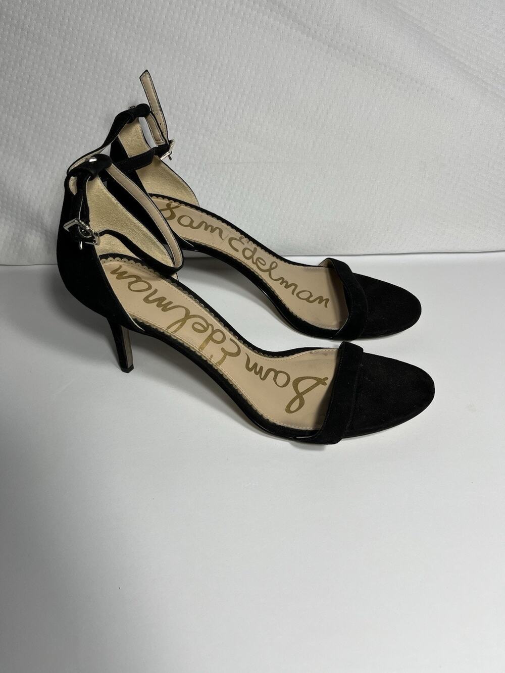 ￼Sam Edelman Black D’orsay Ankle Strap Heels Open Toe Stiletto Size 12